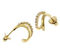 trendor Schmuck Damen Ohrringe 925 Silber Vergoldet Halb-Creolen mit Zirkonias 15583