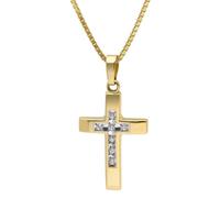 trendor Schmuck Kreuz 585 Gold 14K mit Zirkonia an vergoldeter Silberkette 15530