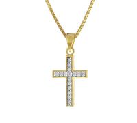 trendor 15907 Kreuz-Anhänger für Mädchen Gold 585 + vergoldete Silberkette 42 cm