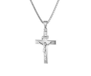 trendor Schmuck Kruzifix-Anhänger 24 mm Weißgold 585 / 14 Karat mit Silberkette 7542
