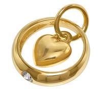 trendor Taufring mit Zirkonia und Herzchen Gold 585 / 14K 75431 | zauberhafter Taufschmuck für Mädchen, Jungen oder Mütter, liebevolle Geschenkidee zur Taufe,
