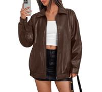 Trendy, Queen Damen-Lederjacken in Übergröße, Kunstleder, Motorradjacke, Herbst-Outfit, modische Kleidung, Braun, X-Small