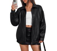 Trendy Queen Damen-Lederjacken, übergroß, Kunstleder, Übergröße, Moto-Biker-Mantel, Herbst-Outfits, modische Kleidung 2023, Schwarz, S