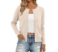 Trendy Queen Damen-Strickjacke, Pullover, leicht, Rundhalsausschnitt, langärmelig, Herbstmode 2025, Beige, Klein