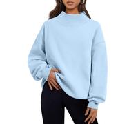 Trendy Queen Damen-Sweatshirts mit Rollkragenpullover, langärmelig, Kapuzenpullover, Tops, Herbstmode, Outfits 2025, Hellblau, XL