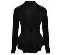 TrendyFashion Damen-Blazer mit Spike-Nieten, Schulter, Ein-Knopf, Schößchen-Jacke, Mantel, Top, Größe 36-52, Schwarz , 34-36
