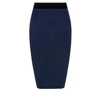 TrendyFashion Damen Bleistift-Stretch-Schlauch, Kontrast, elastischer Bund, figurbetont, einfarbig, Büro-Midirock, marineblau, 42-44