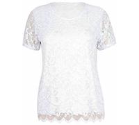 TrendyFashion Damen-Bluse mit kurzen Ärmeln, Stretch, Rundhalsausschnitt, gefüttert, florales Spitze, T-Shirt, weiß, 40