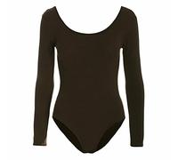 TrendyFashion Damen-Body mit langen Ärmeln, Stretch, U-Ausschnitt, Tanzkleidung, schokobraun, 12-14