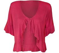 TrendyFashion Damen-Bolero mit Rüschen, Stretch, Kurzarm, V-Ausschnitt, Cardigan, Damen, Partykleidung, Shrug, kirschrot, 42