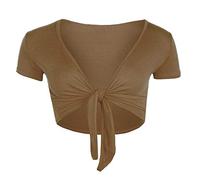 TrendyFashion Damen Casual Tie Up Crop Top Damen Kurzarm Stretch Open Top Damen Casual Open Front Bolero Shrug, mokka, 38-40