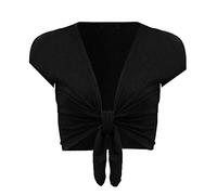 TrendyFashion Damen Casual Tie Up Crop Top Damen Kurzarm Stretch Open Top Damen Casual Open Front Bolero Shrug, Schwarz , 42-44