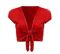 TrendyFashion Damen Casual Tie Up Crop Top Damen Kurzarm Stretch Open Top Damen Casual Open Front Bolero Shrug, rot, 42-44