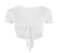 TrendyFashion Damen Casual Tie Up Crop Top Damen Kurzarm Stretch Open Top Damen Casual Open Front Bolero Shrug, weiß, 34-36
