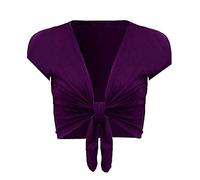 TrendyFashion Damen Casual Tie Up Crop Top Damen Kurzarm Stretch Open Top Damen Casual Open Front Bolero Shrug, violett, 46-48