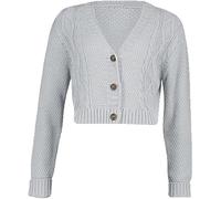 TrendyFashion Damen Cropped-Cardigan mit Zopfmuster und 3 Knöpfen, silber, 38-40