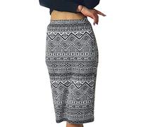 TrendyFashion Damen Elastischer Multi Print Midi Bodycon Rock Damen Tailliert Straight Stretch Bleistift Röhre Büro Rock, Kleine Aztekenmuster, 42-44