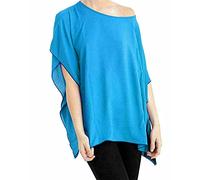 TrendyFashion Damen-Kimono, schulterfrei, Chiffon-Top, einfarbig, Fledermausärmel, Baggy, türkis, 46-48