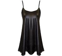 TrendyFashion Damen-Kleid aus PU-PVC, Wetlook, Leder, figurbetont, Tunika-Top, ausgestellter Rock, Leggings, Cami Swing Kleid, 46-48