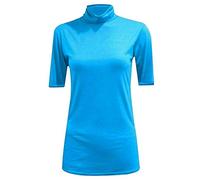 TrendyFashion Damen Kurzarm Rollkragen Pullover Damen Polo Ausschnitt Kurzarm Dehnbar Bodycon Casual Top, türkis, 50-52