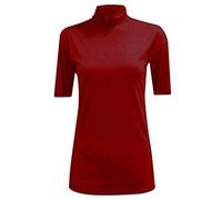 TrendyFashion Damen Kurzarm Rollkragen Pullover Damen Polo Ausschnitt Kurzarm Dehnbar Bodycon Casual Top, wein, 50-52