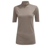 TrendyFashion Damen Kurzarm Rollkragen Pullover Damen Polo Ausschnitt Kurzarm Dehnbar Bodycon Casual Top, mokka, 50-52