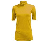 TrendyFashion Damen Kurzarm Rollkragen Pullover Damen Polo Ausschnitt Kurzarm Dehnbar Bodycon Casual Top, senffarben, 38-40