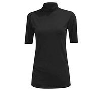 TrendyFashion Damen Kurzarm Rollkragen Pullover Damen Polo Ausschnitt Kurzarm Dehnbar Bodycon Casual Top, Schwarz , 46-48