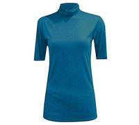 TrendyFashion Damen Kurzarm Rollkragenpullover Damen Polo Neck Kurzarm Stretch Bodycon Casual Top, blaugrün, 50-52