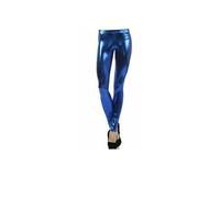 TrendyFashion Damen Leggings mit Metallic-Folie, glänzend, Disko-Stil, Wet-Look, für Workout, Yoga, königsblau, 42-44