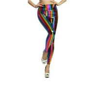 TrendyFashion Damen Leggings mit sexy Folie, Metallic-Look, Wet-Look, Disco, für Workout, Yoga, hohe Taille, Regenbogen, 42-44