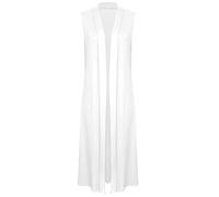 TrendyFashion Damen Maxi-Strickjacke, Wasserfall-Design, ärmellos, lang, mit Kragen, weiß, 50-52