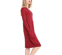 TrendyFashion Damen-Midi-Kleid im Lagen-Look, langärmlig, 2 Seitentaschen, wein, 38-40