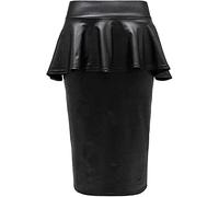 TrendyFashion Damen Midi-Rüschenrock mit Schößchen, Wet-Look, Kunst-PVC, glänzend, Partyrock, Größe 36-54, Wet Look Rock mit Rüschen und Schößchen, 50-52