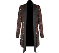 TrendyFashion Damen-Oberteil mit Wasserfall-Effekt, langärmelig, einfarbig, glitzernd, glänzende Pailletten, für Party und Nacht Gr. 48-50, rot