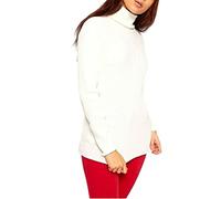 TrendyFashion Damen-Pullover, einfarbig, gerippt, Polo-Ausschnitt, langärmelig, Rollkragen, Pullover, cremefarben, 42-44