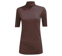 TrendyFashion Damen-Pullover, kurzärmelig, Rollkragen, Polo-Ausschnitt, kurze Ärmel, Stretch, Casual, Kurzarm-Pullover mit Polokragen, Braun 38-40