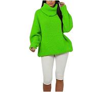 TrendyFashion Damen-Pullover mit Rollkragen, fluoreszierend, Grobstrick, Partykleidung, hoher Kragen, Größe 36-42, neon green, 38-40