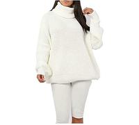 TrendyFashion Damen-Pullover mit Rollkragen, fluoreszierend, Grobstrick, Partykleidung, hoher Kragen, Größe 36-42, cremefarben, 38-40