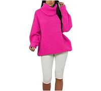 TrendyFashion Damen-Pullover mit Rollkragen, fluoreszierend, Grobstrick, Partykleidung, hoher Kragen, Größe 36-42, neon pink, 34-36