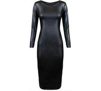 TrendyFashion Damen PVC Wetlook Langarm Midi Kleid Damen Rundhals Glänzend Fancy Party Wear Bodycon Kleid, Figurbetontes Midikleid im Wet-Look, 50/52