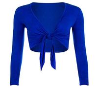 TrendyFashion Damen Shrug Tie Up Langarm Top Damen Einfarbig Lange Ärmel Tie Up Front Bolero Shrug Damen Wrap Open Crop Cardigan Top, königsblau, 34-36