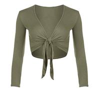 TrendyFashion Damen Shrug Tie Up Langarm Top Damen Einfarbig Lange Ärmel Tie Up Front Bolero Shrug Damen Wrap Open Crop Cardigan Top, khaki, 38-40