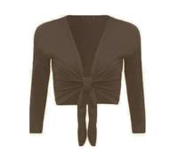 TrendyFashion Damen Shrug Tie Up Langarm Top Damen Einfarbig Lange Ärmel Tie Up Front Bolero Shrug Damen Wrap Open Crop Cardigan Top, mokka, 46-48