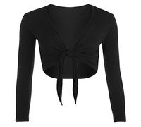TrendyFashion Damen Shrug Tie Up Langarm Top Damen Einfarbig Lange Ärmel Tie Up Front Bolero Shrug Damen Wrap Open Crop Cardigan Top, Schwarz , 34-36