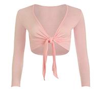 TrendyFashion Damen Shrug Tie Up Langarm Top Damen Einfarbig Lange Ärmel Tie Up Front Bolero Shrug Damen Wrap Open Crop Cardigan Top, hellrosa, 38-40