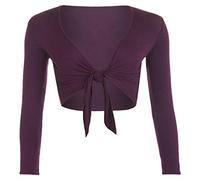 TrendyFashion Damen Shrug Tie Up Langarm Top Damen Einfarbig Lange Ärmel Tie Up Front Bolero Shrug Damen Wrap Open Crop Cardigan Top, violett, 42-44