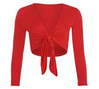 TrendyFashion Damen Shrug Tie Up Langarm Top Damen Einfarbig Lange Ärmel Tie Up Front Bolero Shrug Damen Wrap Open Crop Cardigan Top, rot, 50-52