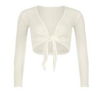TrendyFashion Damen Shrug Tie Up Langarm Top Damen Einfarbig Lange Ärmel Tie Up Front Bolero Shrug Damen Wrap Open Crop Cardigan Top, cremefarben, 34-36