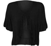 TrendyFashion Damen-Strickjacke, einfarbig, Rüschen, zum Binden, kurzärmelig, bauchfrei, Stretch, Größe 42-56, Schwarz , 52-54